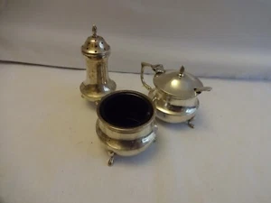 Antique 1919/20  Silver Cruet Set Bristol Blue Liners By C E TURNER,  Birmingham - Picture 1 of 3