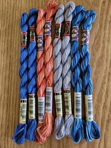 8 DMC Sz 5 Cotton Pearl NEEDLEPOINT THREAD Twist Skein Blue Grey Orange 27 Yard - Picture 1 of 2