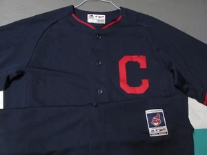Authentic Cleveland Indians Cool Base Navy Blue Majestic Jersey Sz 44 SEWN - Picture 1 of 3