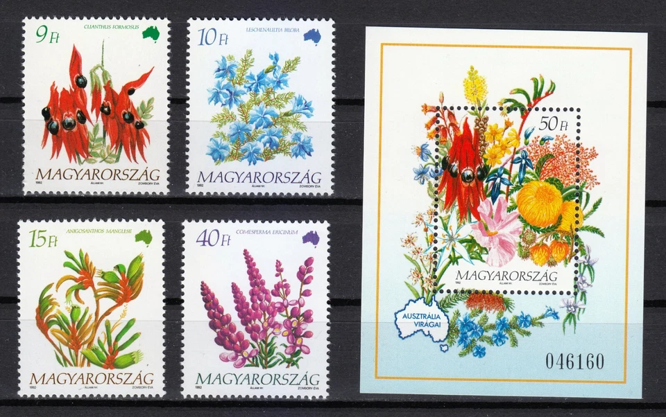 Hungary 1992 MNH Mi 4220-4223+Block 223 Sc 3371-3375 Flowers of Australia ** - Image 1 of 1