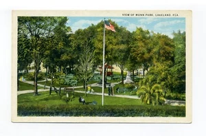Lakeland, condado de Polk, postal de Florida, vista del parque Munn, gente, bandera - Imagen 1 de 2