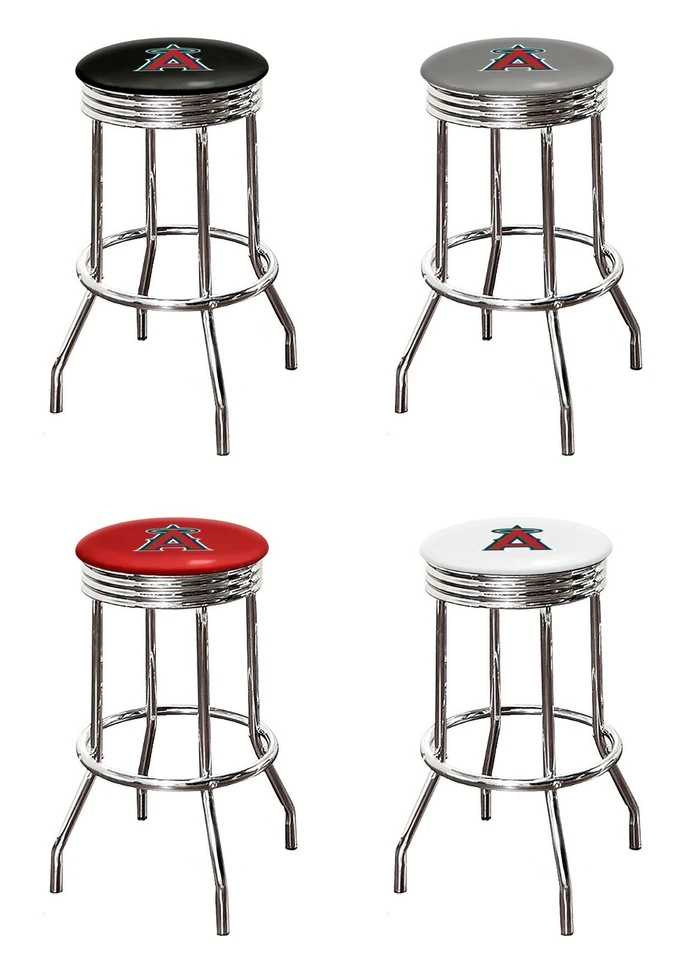 Bar Stool MLB 31" Tall Retro Chrome Swivel Seat Colored Vinyl Team Logo Decal - Image 1 of 1