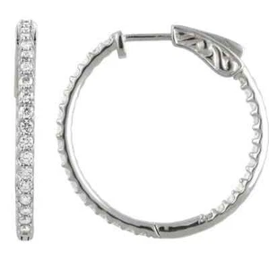 14K White 1 CTW Natural Diamond Inside-Outside 26.5 mm Hinged Hoop Earrings - Picture 1 of 2