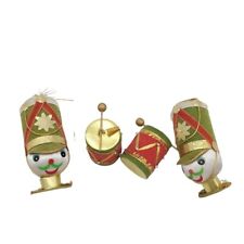 1960's Satin Ball Flocked Toy Soldiers Nutcracker Ornament MCM Christmas VTG 4x