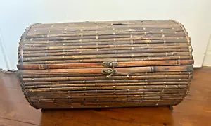 Vintage Midcentury MCM Petite Coastal Pencil Reed Trunk Tiki Brass - Picture 1 of 12