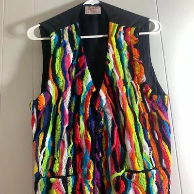 vintage 90’s COOGI AUSTRALIA CUGGI abstract colors 3D knit Biggie sweater vest M - Image 1 of 4
