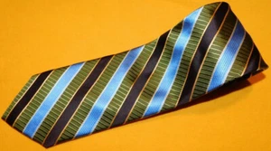 ALTEA MILANO MADE IN ITALY GREEN/BLUE/BROWN STRIPED EXTRA LONG TIE - NECK TIES. - Picture 1 of 3