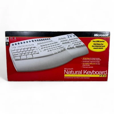 Microsoft Natural Keyboard Pro RT9401 Ergonomic Design 19 Hot Keys & 2 USB Ports - Image 1 of 4