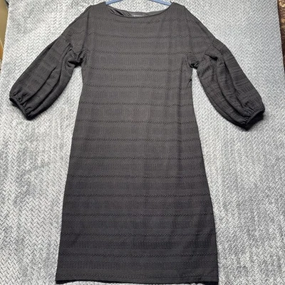 Vestido Liz Claiborne Mujer Talla 14 Negro Algodón Forrado Estampado Mangas Linterna Foto 1 de 4
