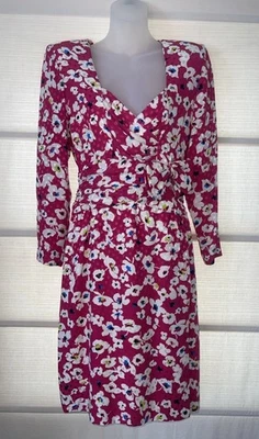 Nina Ricci Fuchsia Silk Floral Dress~Bow~Faux Wrap Skirt~Lined~ Euro 40 US 4 - Image 1 of 4