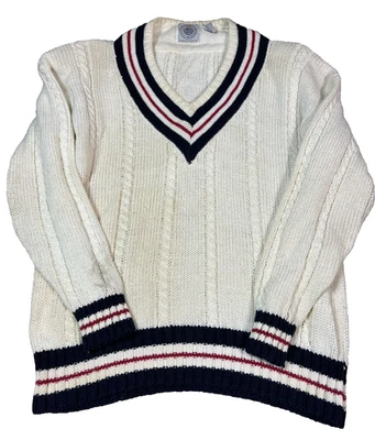 Suéter De Colección Cricket Cape Isle Knitters Preparación Tenis XL Blanco Cable Tejido Pescador Foto 1 de 4