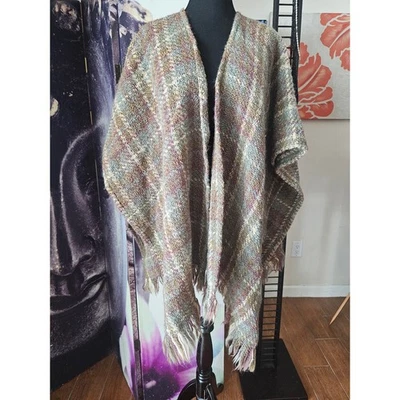 Boyne Valley Weavers Cape Poncho Wool Acrylic Plaid Fringe Ireland Handmade OS - Image 1 of 4
