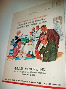 Dodge 1960 concesionario-mag Feliz Navidad Año Nuevo anuncio de coche - Geisler Motors Coloma MI - Imagen 1 de 1