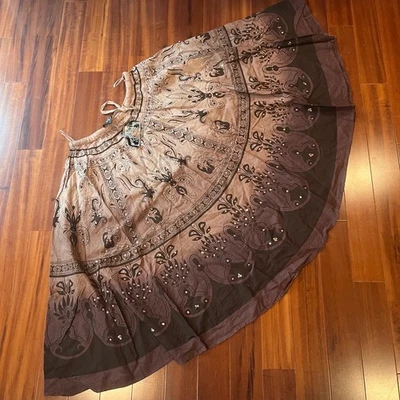 Falda Angie Marrón Ombre Plisada Corbata Cintura Patrón Boho Lentejuelas Nueva Con Etiquetas Talla Mediana Foto 1 de 4