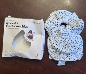 Kitsch Quick Dry Towel Scrunchies White Black Polka Dot 2 Piece Pack Dmgd Box - Picture 1 of 6