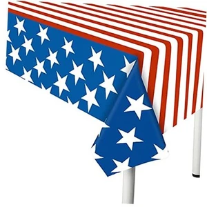 4th of July Tablecloth, 2 Pack American Flag Plastic Table Covers(54"x72") - Picture 1 of 8