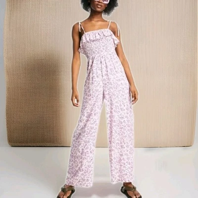 NWT Miss Selfridge Jumpsuit Size 8 Ruffle Viscose Pink Purple Floral Cottagecore - Image 1 of 4