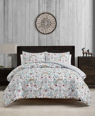 Juego de edredón Holiday Deer 3 piezas King Woodland Snow Cottagecore invierno NUEVO Foto 1 de 4