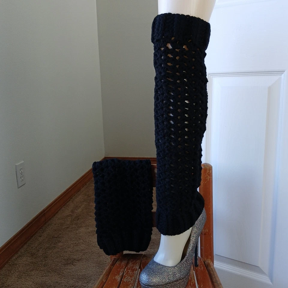 Calentadores de Piernas Negros OSFM Crochet Cálido Grueso Sobre la Rodilla Baile Prefabricado Foto 1 de 4