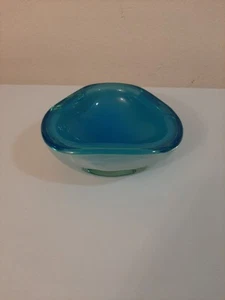 TURQUOISE/AQUA BLUE Seguso MURANO Hand Blown Heavy Art Glass GEODE Bowl/Dish - Picture 1 of 6