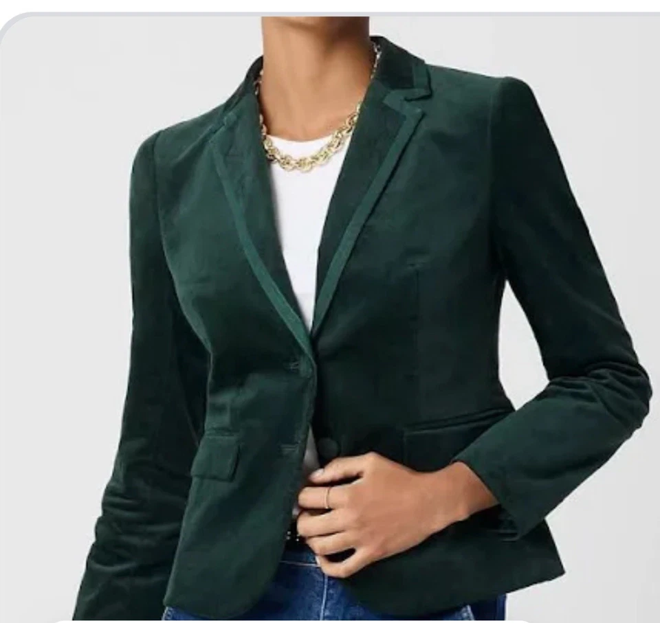 Blazer J Crew Parke Terciopelo Verde Bosque J8979 Mujer’s Talla 0 NAVIDAD Foto 1 de 4
