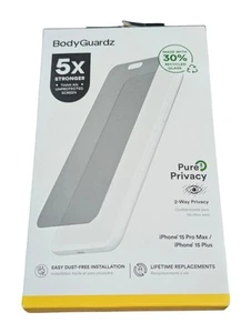 U7-N BodyGuardz 2-way Privacy Glass Screen Protector - Iphone 16+ / 15PM / 15+ - Zdjęcie 1 z 2