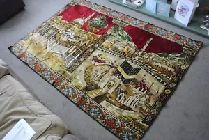 Alfombra colgante de pared ilustrada turca/estambul de colección rara grande 6 pies x 4 pies - Imagen 1 de 10