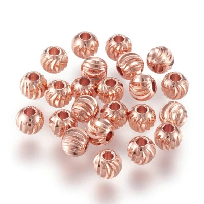 100pcs Brass Twisted Wavy Metal Beads Round 18K Rose Gold Plated Spacers 6mm - Image 1 of 2
