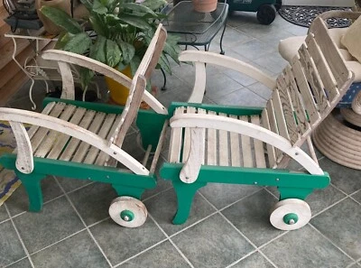 Vintage  1960's White and Teal Adirondack Style Wood Chairs - Image 1 of 3