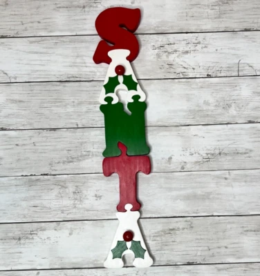 Vintage Wooden Christmas SANTA Puzzle Decor Jigsaw Wall Hanging Holiday 19.5" - Image 1 of 4