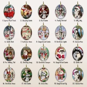 Siberian Husky Dog Oval Glass Christmas Hanging Ornaments X-mas Tree Decorations - Picture 1 of 73