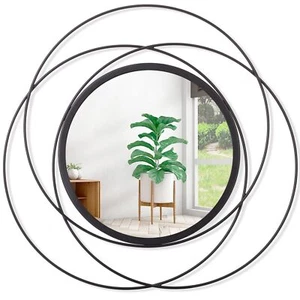 12" Round Black Metal Wall Mirror Decorative Circle Mirror for Entryway Decor - Picture 1 of 7
