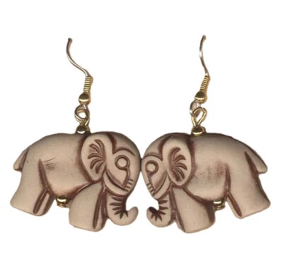 Funky ELEPHANT EARRINGS Lucky Trunk Novelty Jungle Circus Animal Charm Jewelry - Image 1 of 2