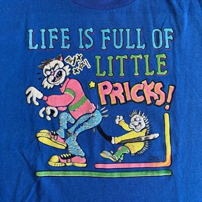 1991 VINTAGE 90s PRICKLY CAT NOVELTY T-SHIRT MEN SZ XL HIP HOP RAP TEE 80s - Image 1 of 4