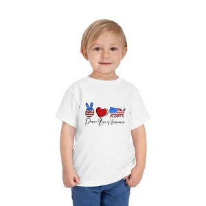 Peace Love America Toddler Tee | 4th of July Shirt, Kids Patriotic Top, Summer - Picture 1 of 49