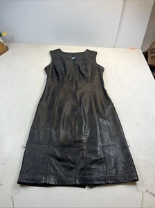 Antonio Melani Black Leather Dress Sleeveless Midi Zipper. Front Zipper. - Picture 1 of 15