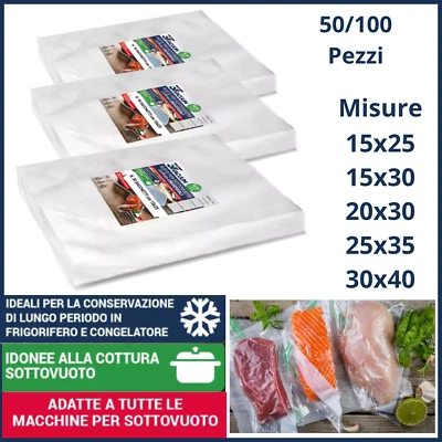 50 100 Buste sacchetti per sottovuoto alimenti sotto vuoto alimentari goffrate a - Immagine 1 di 4