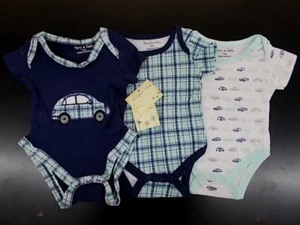 Infant Boys Harry & Violet $20 3pc Navy, White, & Aqua Bodysuit Set Sz 0/3m-3/9m - Picture 1 of 8