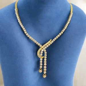8.96 Cts Round Baguette Shape Natural Diamonds Tennis Necklace 18K Yellow Gold - Picture 1 of 12