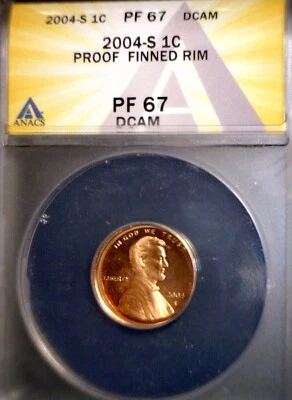 2004s ERROR ANACS PR67 "Finned Rim" Mis Aligned Dies Lincoln Cent GEM PROOF Coin - Image 1 of 4