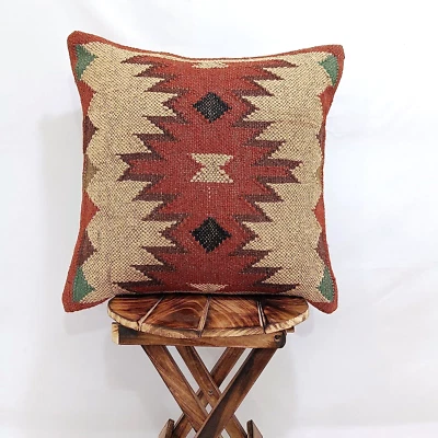 Jute Cushion Cover 100% Natural Kilim Jute Pillow Case Handmade 18x18" Vintage - Image 1 of 4