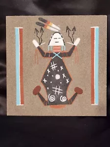 "Dipinto a sabbia vintage firmato Navajo arte nativi americani ""Madre Terra"" 8"" x 8" - Foto 1 di 3