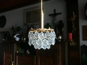 prunkvoller kleiner Lüster Palme 1 flammig mit 39 Teilen Bleikristall Behang - Bild 1 von 18