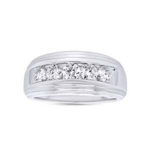 1 Ct Five Stone Men's Wedding Band Ring Lab Created Moissanite Sterling Silver - Picture 1 of 23