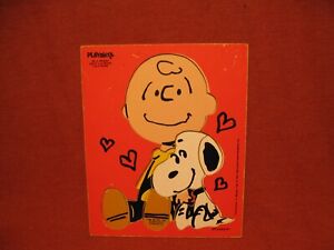 Vintage Playskool Charlie Brown And Snoopy Wooden Puzzle Schulz 1958 8 Piece