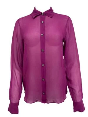 BLK DNM Camicia Trasparente In Seta A Maniche Lunghe Ruby Da Donna Taglia S NWT - Immagine 1 di 2