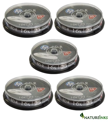 50 Genuine HP 69321  BDR Bluray 25GB 6x BD-R SL Blank Discs Spindle Taiwan - Image 1 of 3