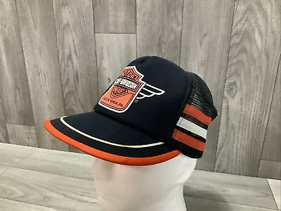 Vintage Harley Davidson Motorcycles Snapback Trucker Hat 3 Three Stripes USA - Image 1 of 4