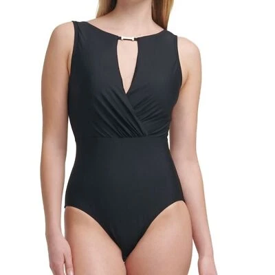 Calvin Klein High-Neck One-Piece Swimsuit Black size 16 NWT - Image 1 of 4