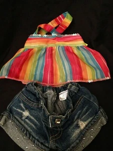 Build A Bear RAINBOW HALTER TOP Y PANTALONES CORTOS VAQUEROS CON DESTELLOS LINDO 12 - Imagen 1 de 5